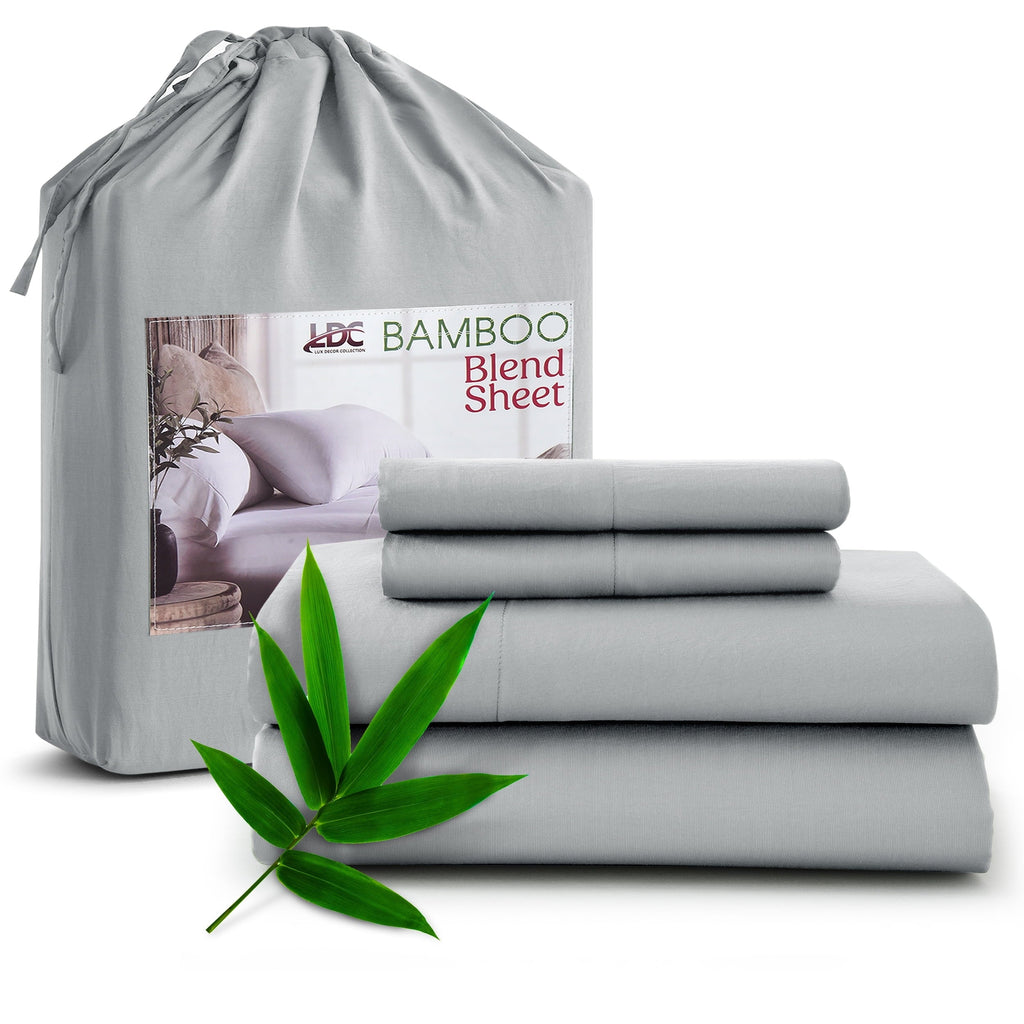 Wrinkle-Resistant Rayon - 4 Piece Cooling Bed Sheets Set, Gray - Premium Ultra-Soft Pillowcase Pair for Sleeping - Default Title