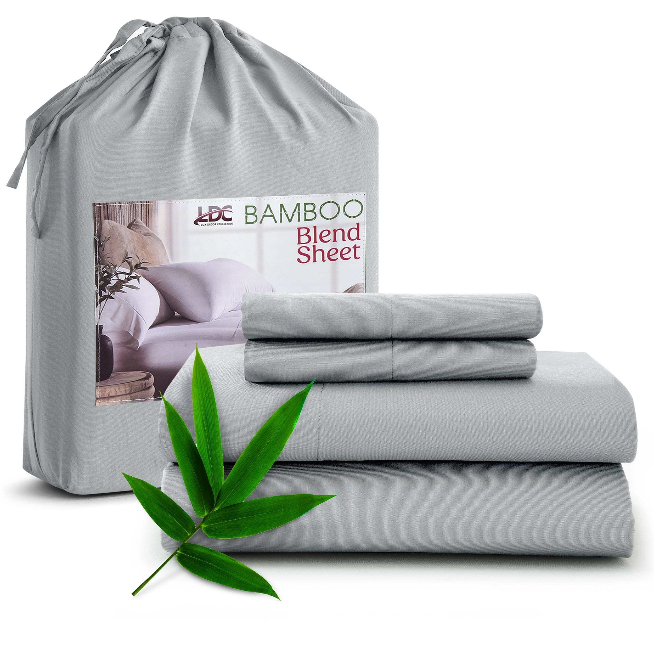 Wrinkle-Resistant Rayon - 4 Piece Cooling Bed Sheets Set, Gray - Premium Ultra-Soft Pillowcase Pair for Sleeping - Default Title