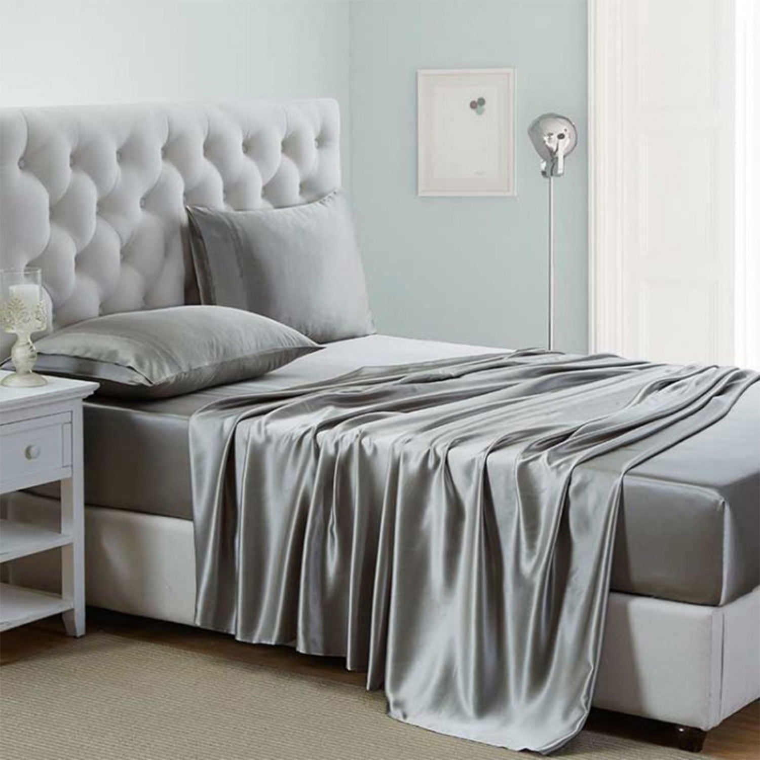 Ultra-Soft Luxury Satin Sheets Set Full Size Light Gray, 4-Piece Bedding Sets with Deep Pockets - Soft and Smooth Satin Bed Shee... - Luxury Bed Sheet Set with Deep Pockets - Default Title