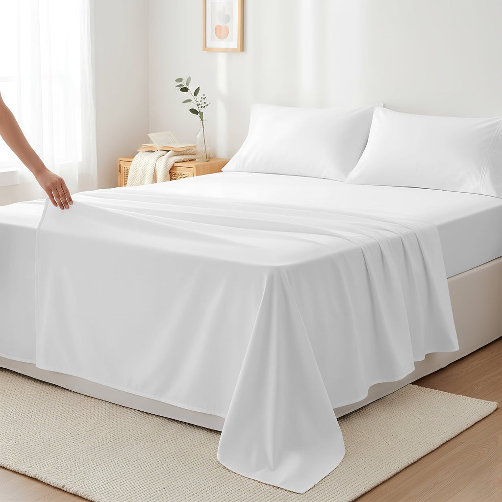 Cooling Sateen 100% Cotton Sheets For Queen Size Bed - Luxury 400 Thread Count Queen Sheet Set, 4 Piece Sateen Weave Queen White Cot... - Premium Ultra-Soft Pillowcase Pair for Sleeping - Default Title