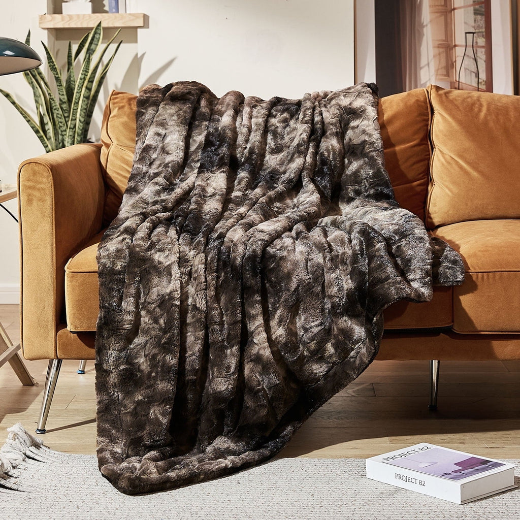 Super Soft Flannel Faux Rabbit Fur Throw Blanket- 50x60 inches, Soft Fluffy Cozy Warm Fuzzy Machine Washable, Durable Blanket for Couch ... - Luxury Knitted Decorative Throw Blanket with Fringes - Default Title