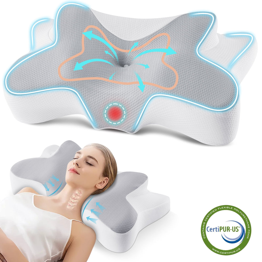 Hotel Collection Memory Foam Pillow for Neck Pain Relief Cervical Sleepers Standard/Queen Gray - Hotel Quality Plush Sleeping Pillows - Default Title
