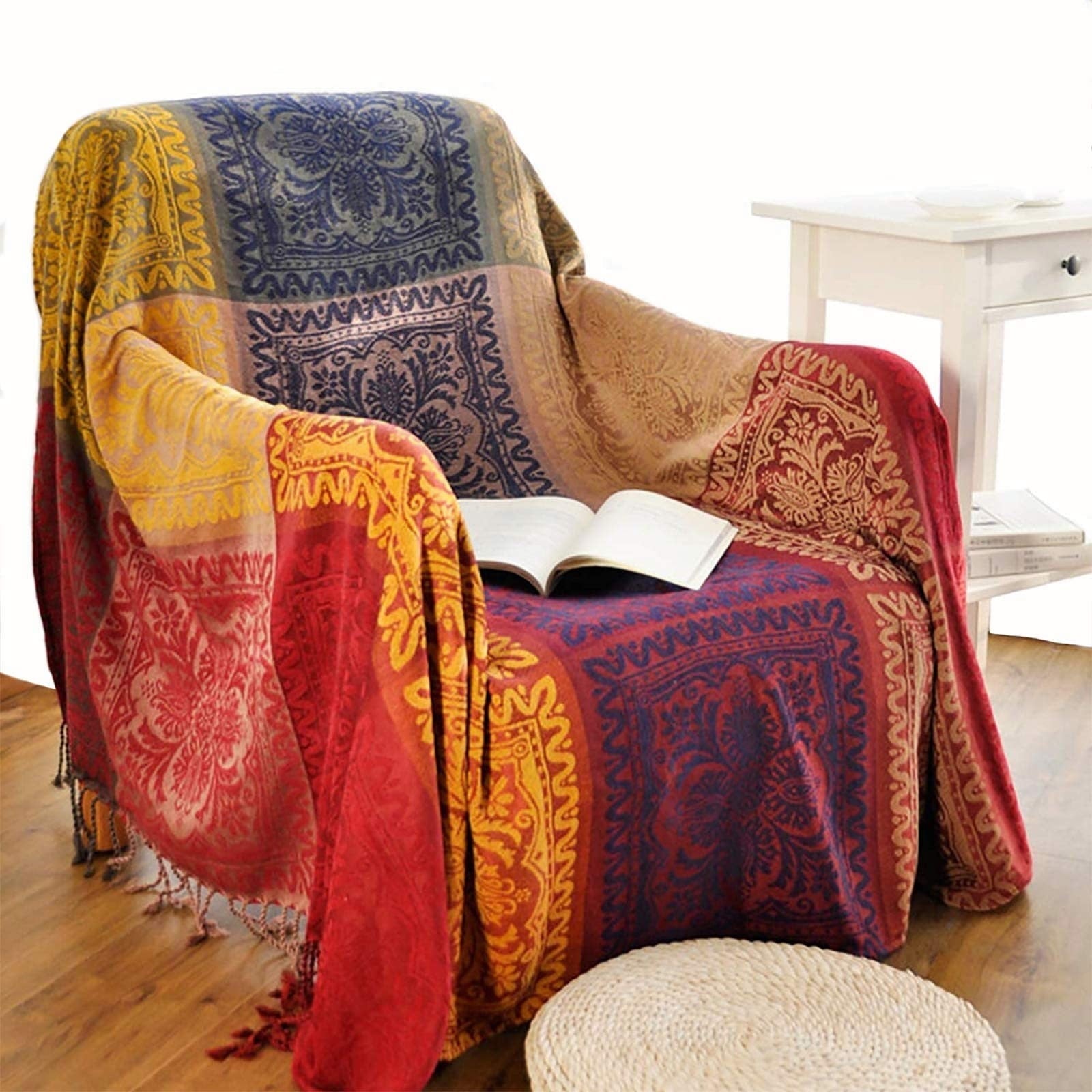 Reversible Sherpa 75x60 Inch Machine Wash Boho Tribal Throws Blankets Colorful Bohemian Hippie Chenille Throw Covers Couch Furniture So... - Lightweight Plush Warm Blanket for All Seasons - Default Title