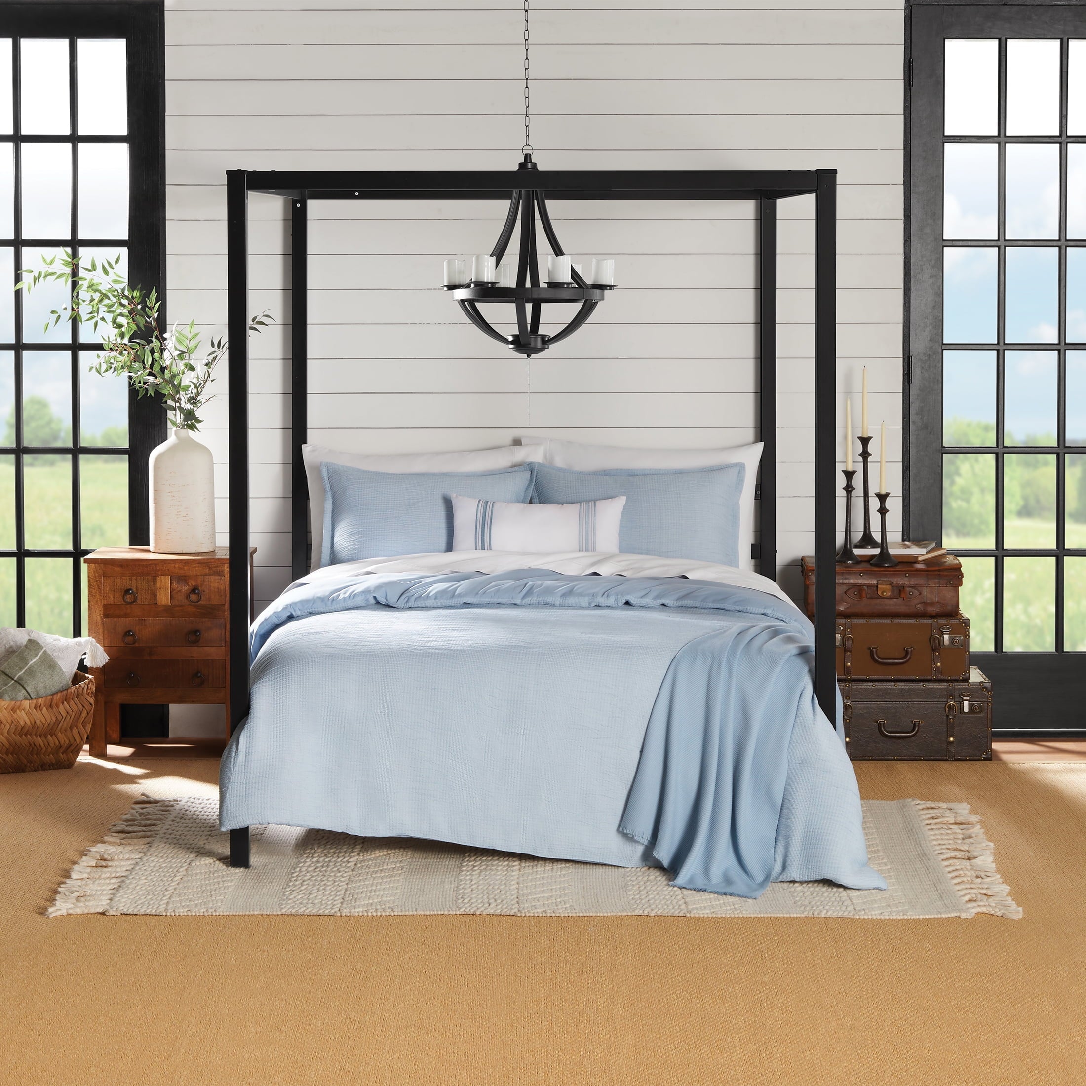 Luxurious Quilted Full/Queen Comforter Set, All-Season, 5-Piece, Blue Matelasse Tonal Stripe - Hypoallergenic Ultra-Fluffy Quilt for Winter - Default Title