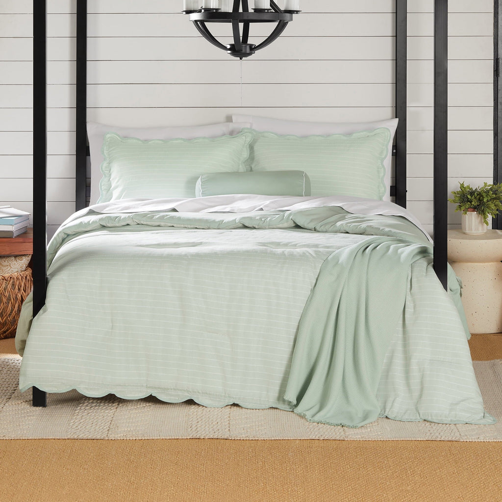 Fluffy Down Alternative Full/Queen Comforter Set, All-Season, 5-Piece, Sage Pick Stitch Scallop - Hypoallergenic Ultra-Fluffy Quilt for Winter - Default Title