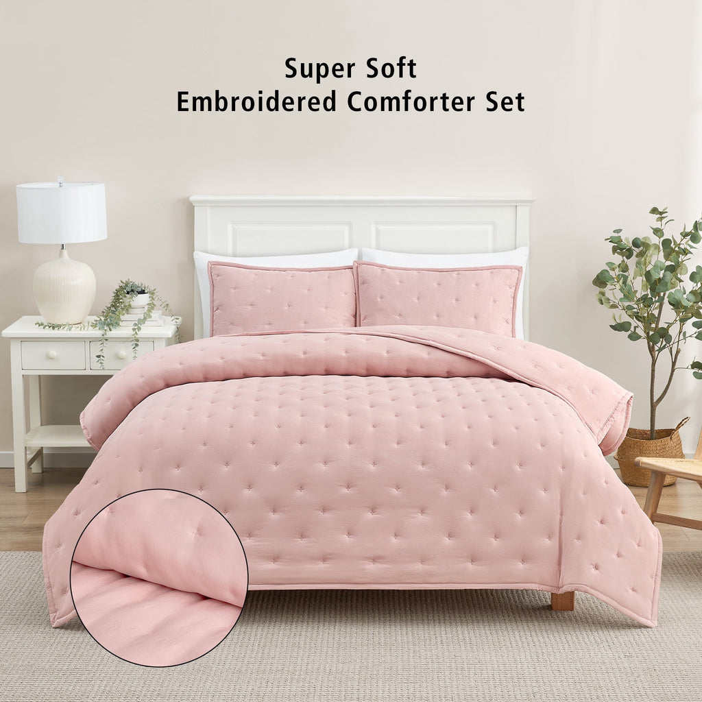 Heavyweight Warmth Full/Queen Comforter Set, Super Soft & Embroidered, 3-Piece, Pink - Cloud-Like Soft Lightweight Bed Comforter - Default Title