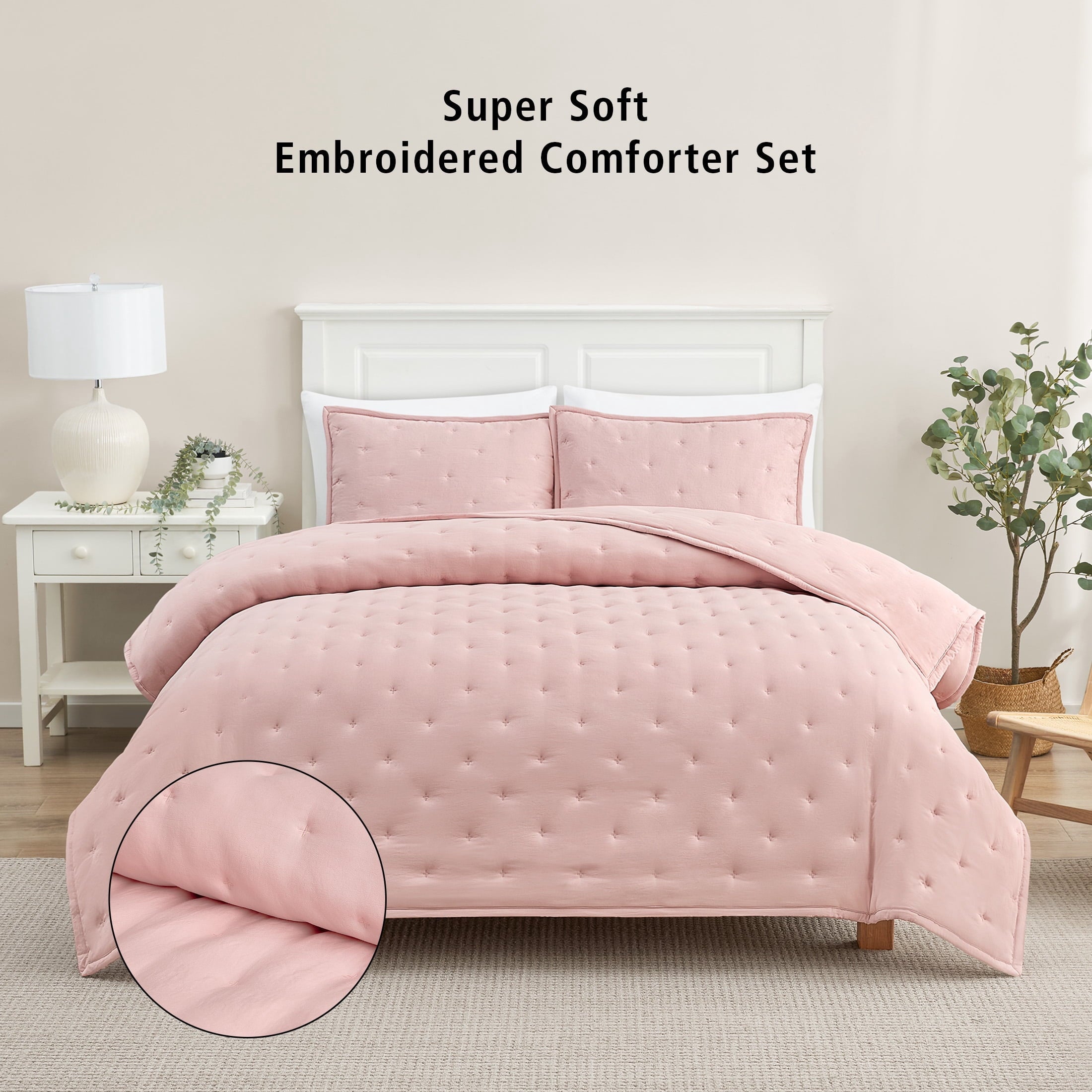 Heavyweight Warmth Full/Queen Comforter Set, Super Soft & Embroidered, 3-Piece, Pink - Cloud-Like Soft Lightweight Bed Comforter - Default Title