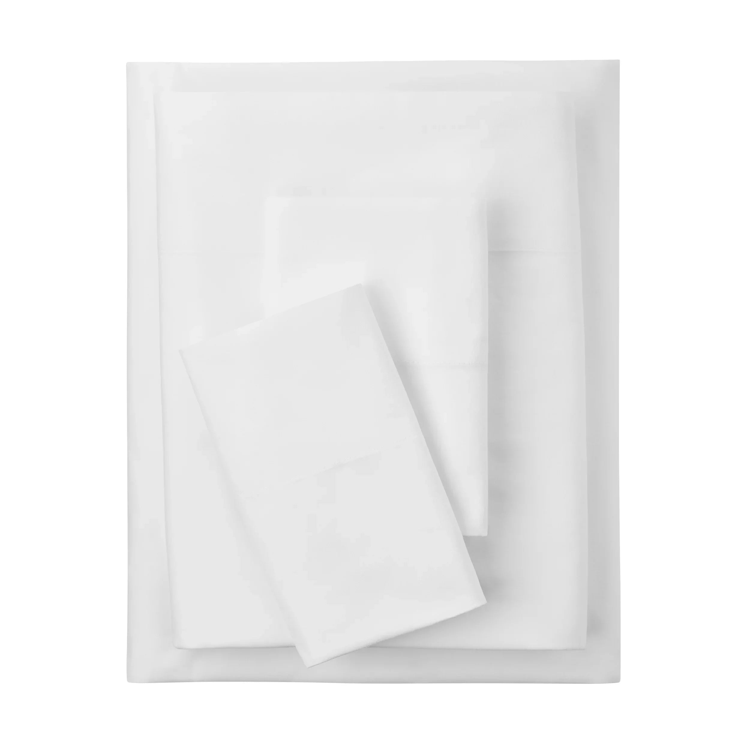 Cooling Sateen 4-Piece 300 Thread Count White Cotton Blend Percale Bed Sheet Set, Queen - Premium Ultra-Soft Pillowcase Pair for Sleeping - Default Title