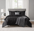 Hypoallergenic Cloud Rich Black 5 Piece Damask Stripe Comforter Set, King, Adult, Unisex - Luxurious Quilted Duvet Cover Set - Default Title