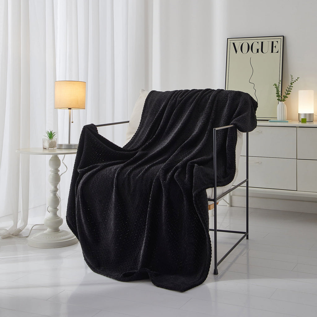 Lightweight Warm Cozy Textured Plush Throw Blanket, Black, 50"x60" All Ages - Lightweight Plush Warm Blanket for All Seasons - Default Title