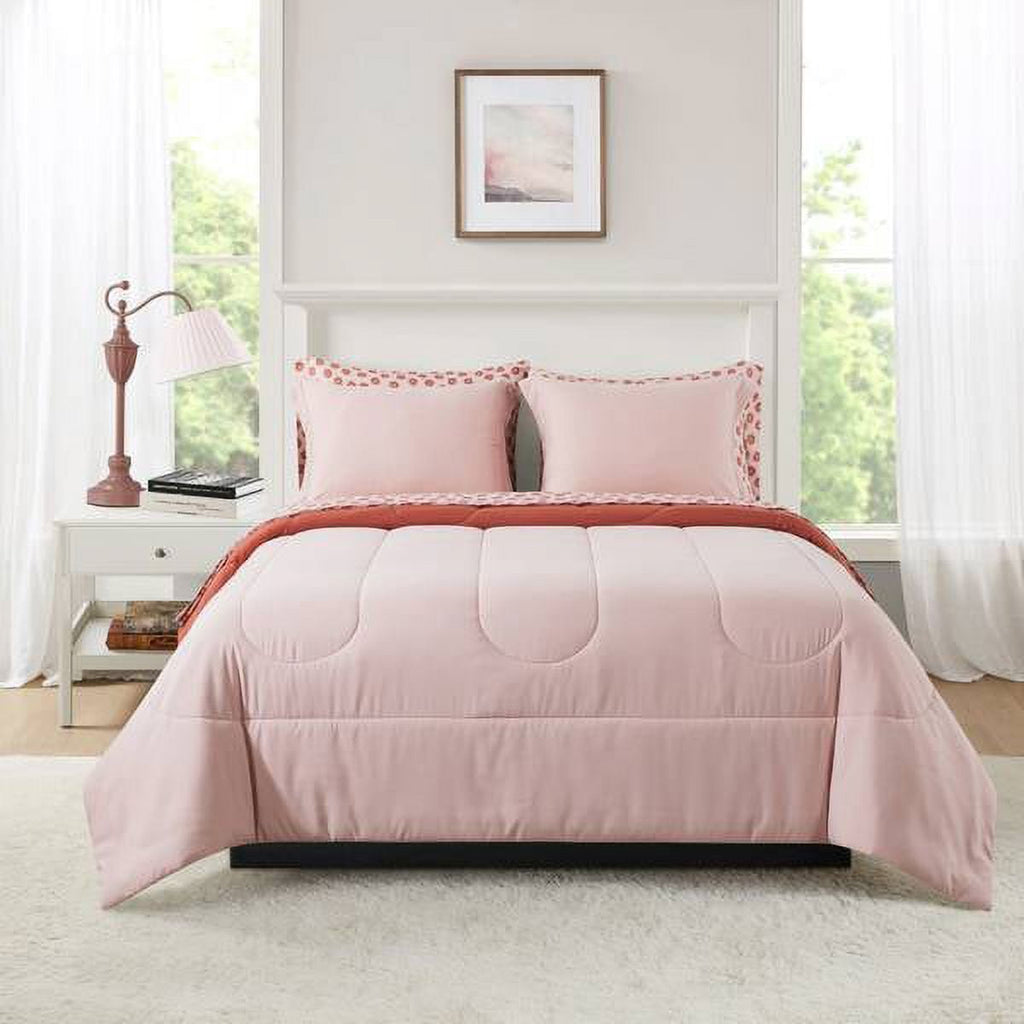 Hypoallergenic Cloud 7-Piece Reversible Bed in a Bag Comforter Set with Sheets, Pink, Queen - Hypoallergenic Ultra-Fluffy Quilt for Winter - Default Title