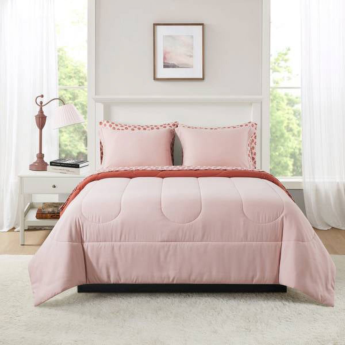 Hypoallergenic Cloud 7-Piece Reversible Bed in a Bag Comforter Set with Sheets, Pink, Queen - Hypoallergenic Ultra-Fluffy Quilt for Winter - Default Title
