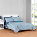 Fluffy Down Alternative All in One Reversible Comforter and Sheet Set- 7 Piece, Queen, Blue Pinstripe - Cloud-Like Soft Lightweight Bed Comforter - Default Title