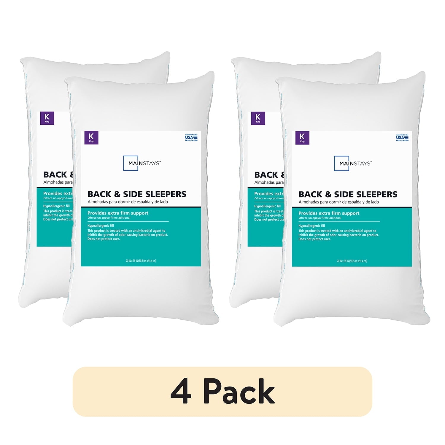 Hotel Collection Back & Side Sleeper Bed Pillow, King - Extra Firm Support (4 Pack) - Hotel Quality Plush Sleeping Pillows - Default Title