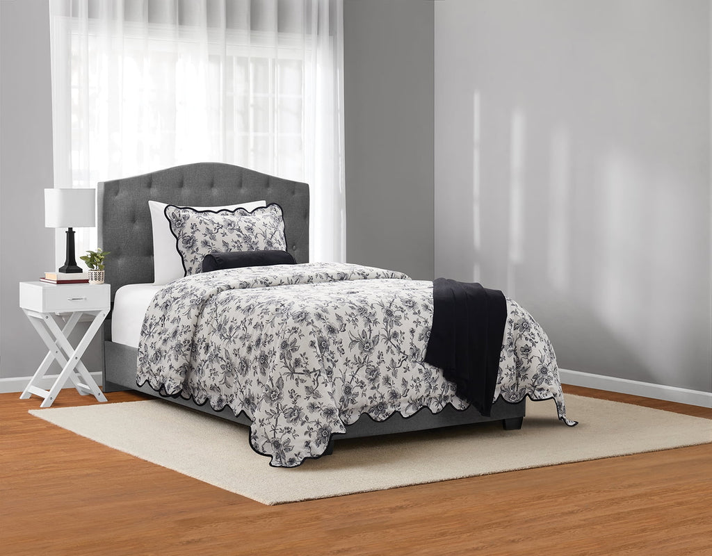 Heavyweight Warmth Floral Scallop 4-Piece White/Black Comforter Set, Twin/Twin XL - Hypoallergenic Ultra-Fluffy Quilt for Winter - Default Title