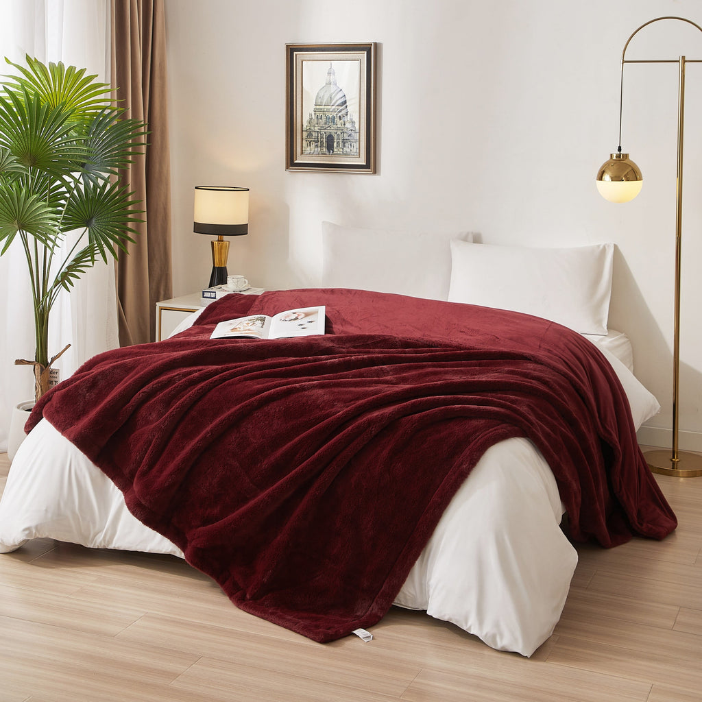 Reversible Sherpa Cozy Faux Fur Super Soft luxury Blanket, Full/Queen, Luscious Merlot - Super Soft Reversible Sherpa Flannel Blanket - Default Title