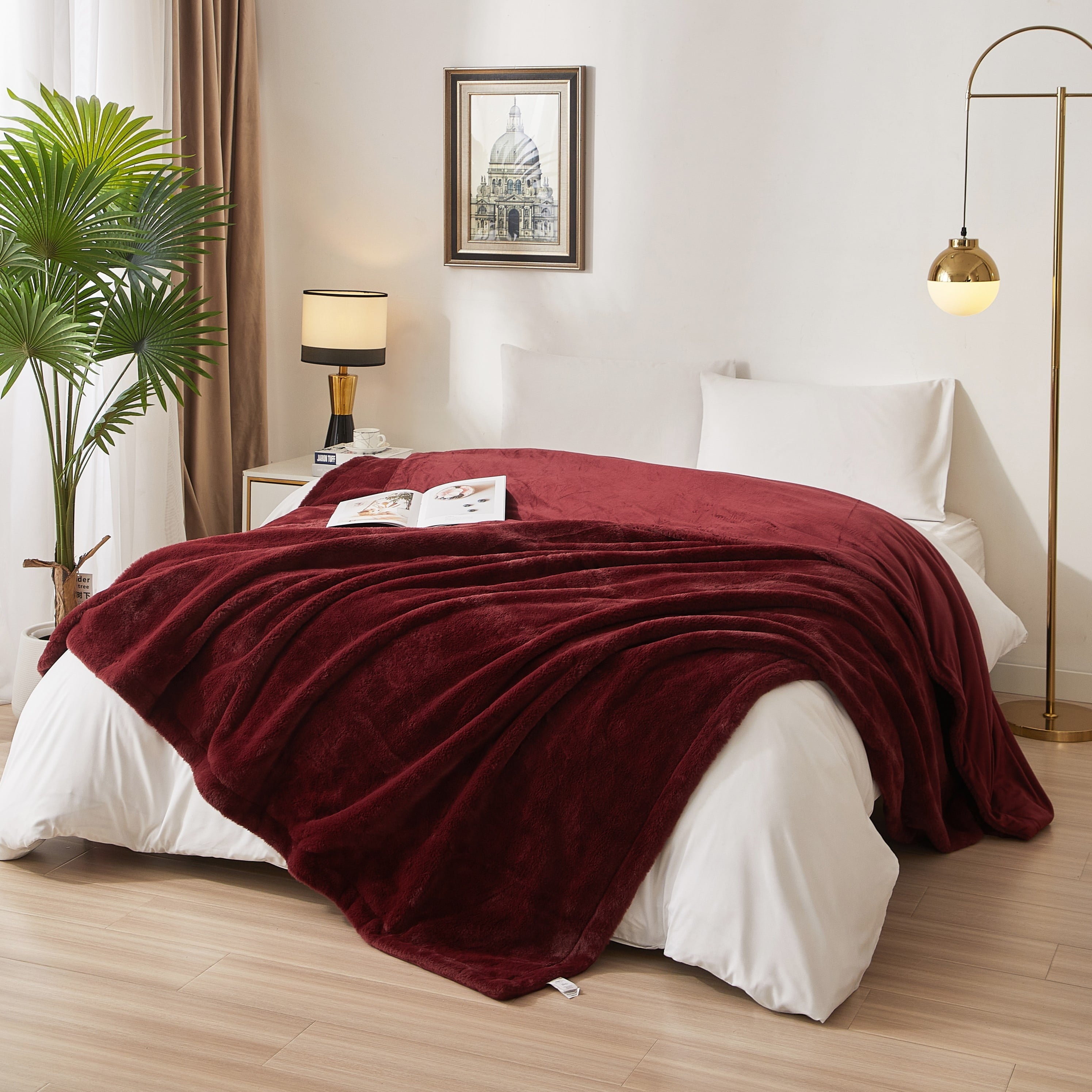 Reversible Sherpa Cozy Faux Fur Super Soft luxury Blanket, Full/Queen, Luscious Merlot - Super Soft Reversible Sherpa Flannel Blanket - Default Title
