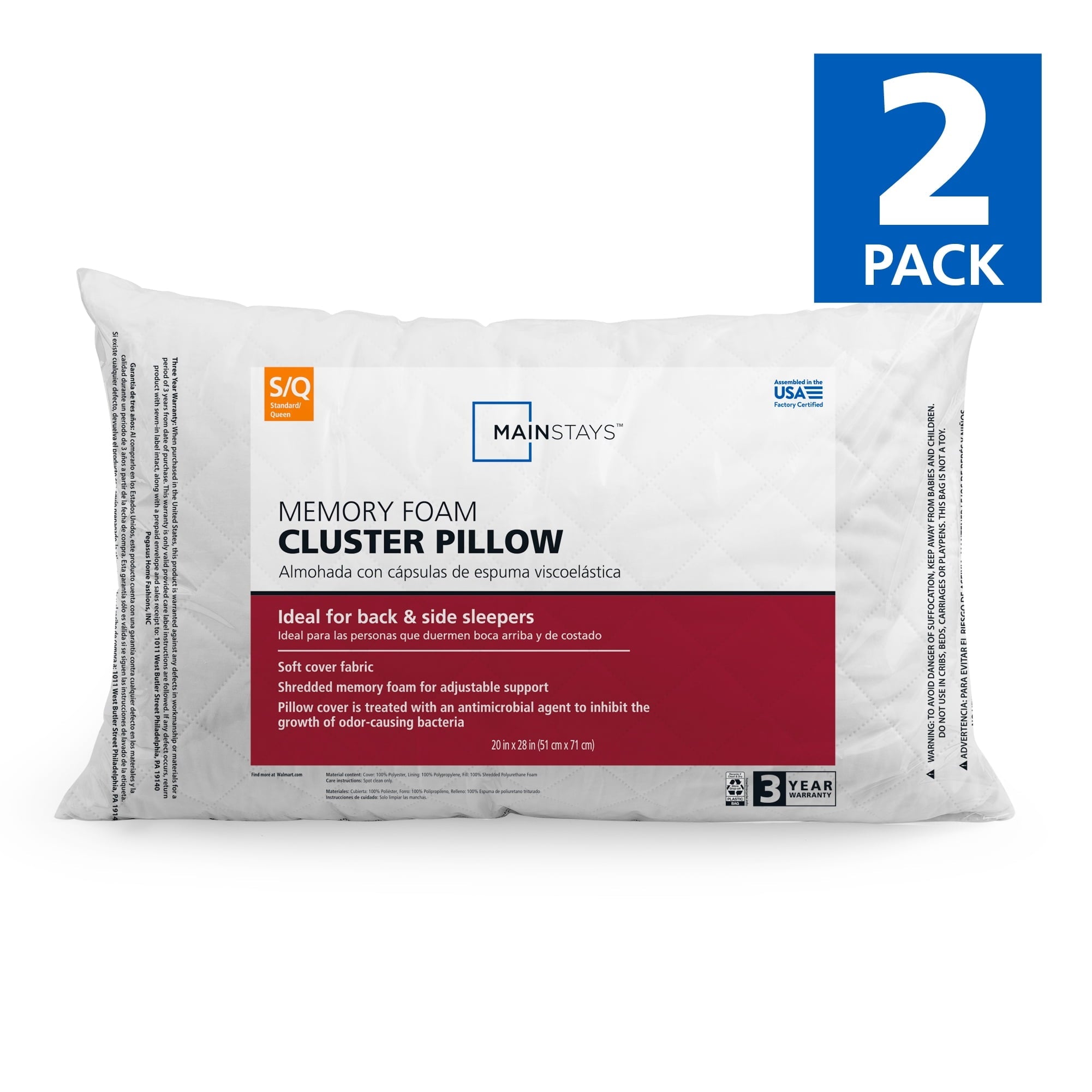 Fluffy Shredded Memory Foam Cluster Bed Pillow, Standard Queen, 2 Pack - Hotel Quality Plush Sleeping Pillows - Default Title