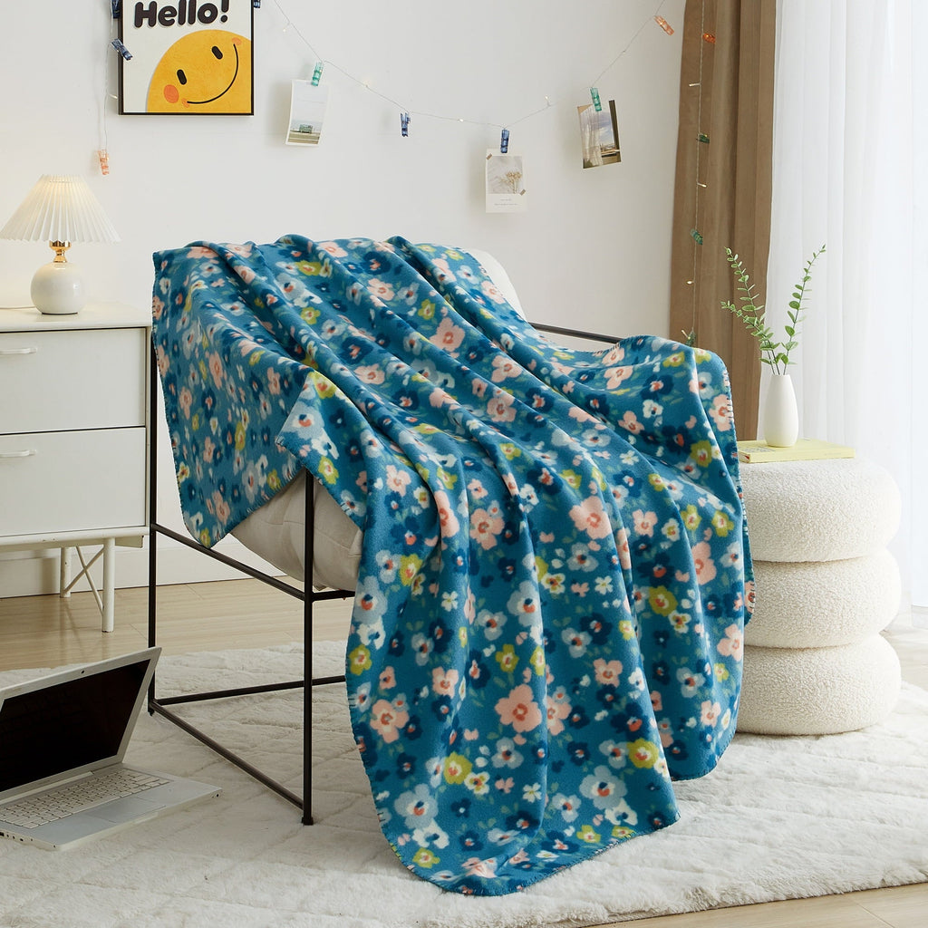 Decorative Knitted Cozy Fleece Throw Blanket Delightful Floral 50" x 60", All Ages - Super Soft Reversible Sherpa Flannel Blanket - Default Title