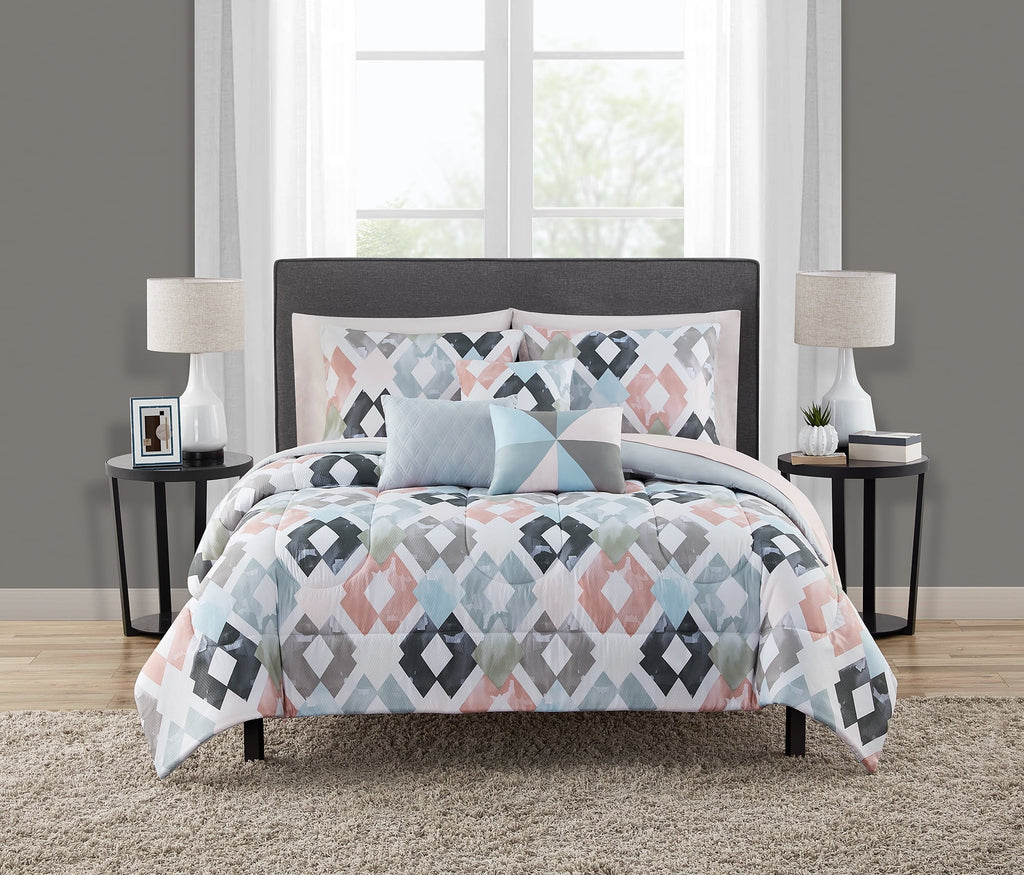 Heavyweight Warmth Reversible Marble Diamond 8-Piece Bed in a Bag Bedding Set, Twin/Twin XL - All-Season Down Alternative Comforter Insert - Default Title