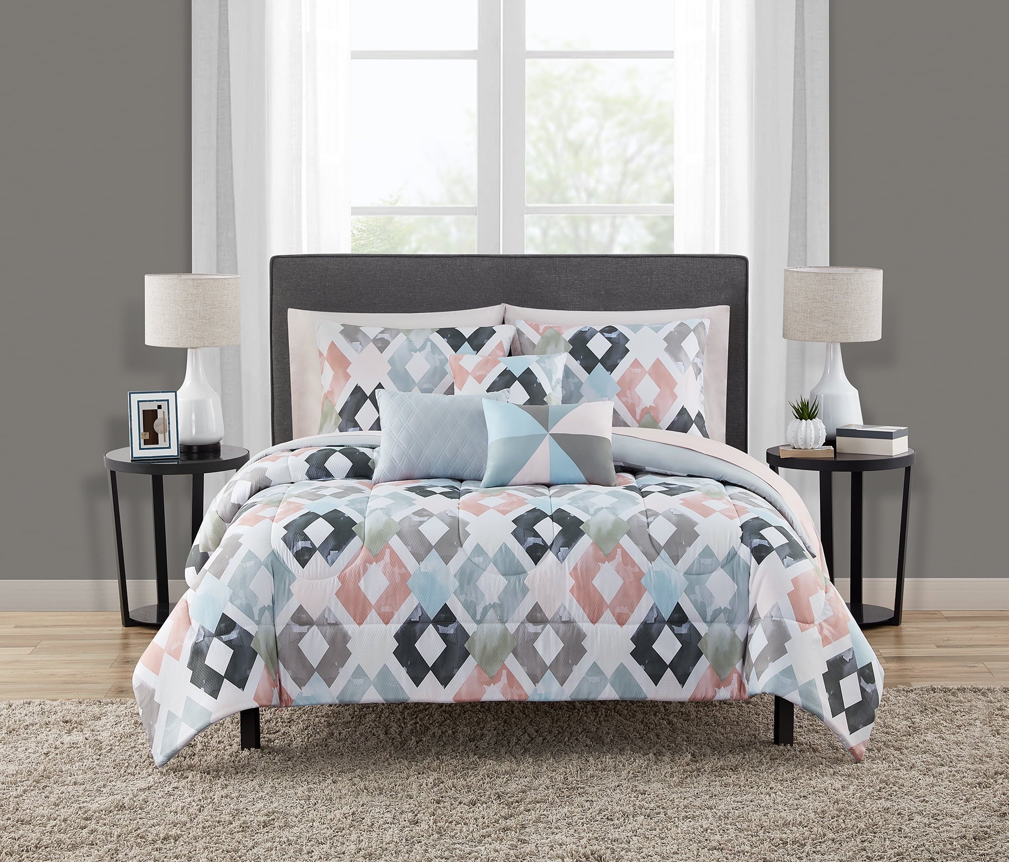 Heavyweight Warmth Reversible Marble Diamond 8-Piece Bed in a Bag Bedding Set, Twin/Twin XL - All-Season Down Alternative Comforter Insert - Default Title