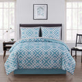Luxurious Quilted Teal Geometric 6 Piece Bed in a Bag Comforter Set with Sheets, Twin/Twin-XL - All-Season Down Alternative Comforter Insert - Default Title