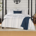 Fluffy Down Alternative Full/Queen Comforter Set, All-Season, 5-Piece, Blue Yarn Dyed Stripe - Luxurious Quilted Duvet Cover Set - Default Title