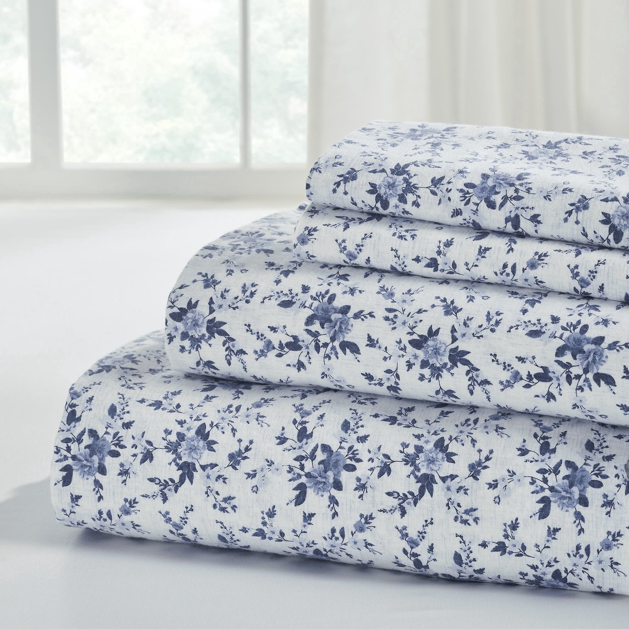 Ultra-Soft 3-Piece Brittany Printed Cotton Flannel Adult Bed Sheet Set, Twin - Breathable Egyptian Cotton Flat & Fitted Sheets - Default Title