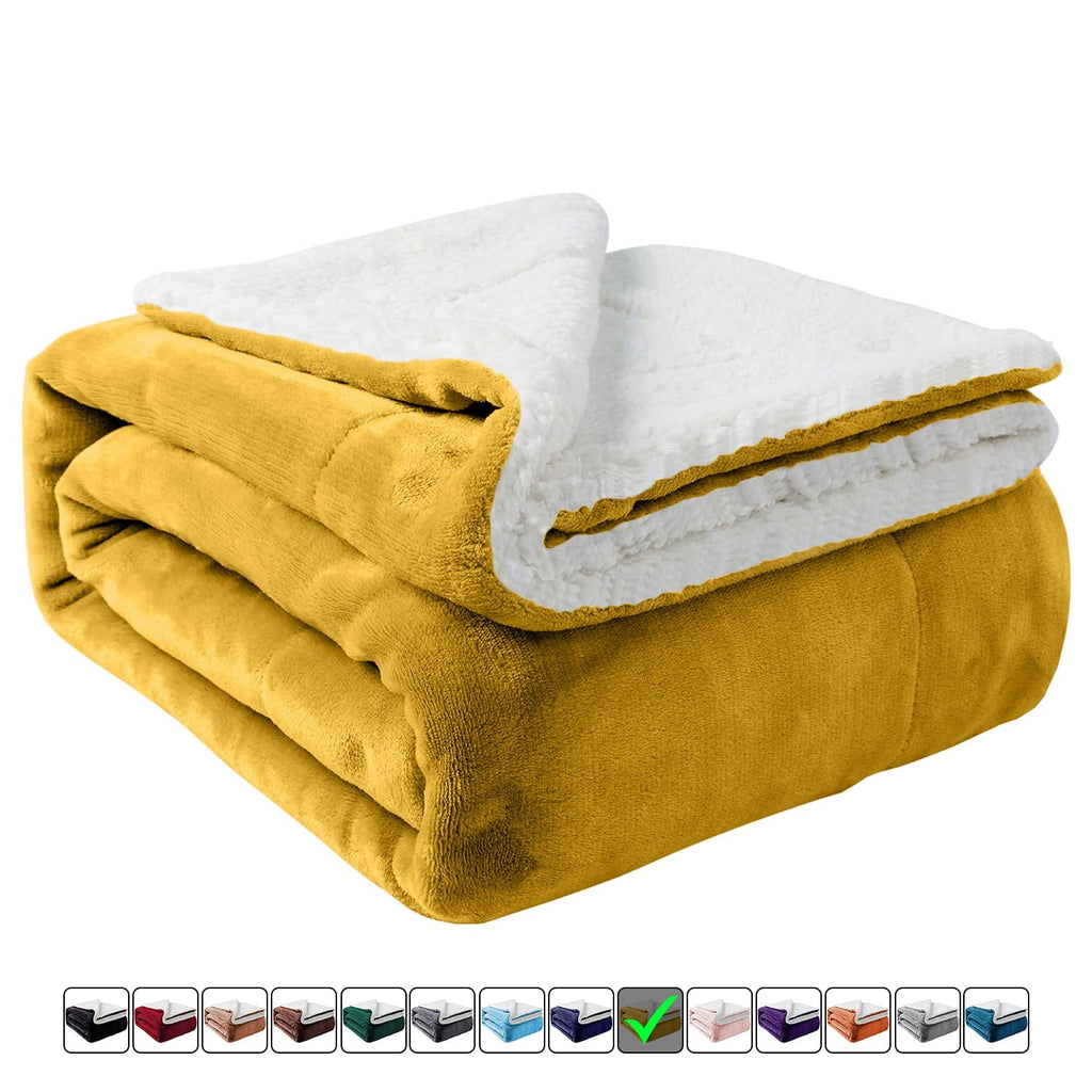 Lightweight Warm Moonlight20015 Sherpa Blanket Fluffy Plush Couch & Travel Blanket Reversible Throw Size Ochre Color - Luxury Knitted Decorative Throw Blanket with Fringes - Default Title
