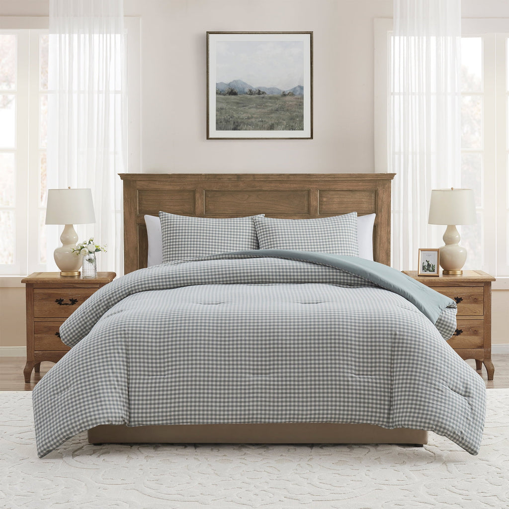 Fluffy Down Alternative Full/Queen Comforter Set, All-Season, 3-Piece, Green Gingham Plaid - All-Season Down Alternative Comforter Insert - Default Title