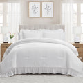 All-Season Full/Queen Comforter Set, All-Season, 3-Piece, White Ruffle - Luxurious Quilted Duvet Cover Set - Default Title