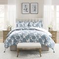 Fluffy Down Alternative Veronica 3-Piece Blue Floral Cotton Slub Comforter Set, King - Hypoallergenic Ultra-Fluffy Quilt for Winter - Default Title
