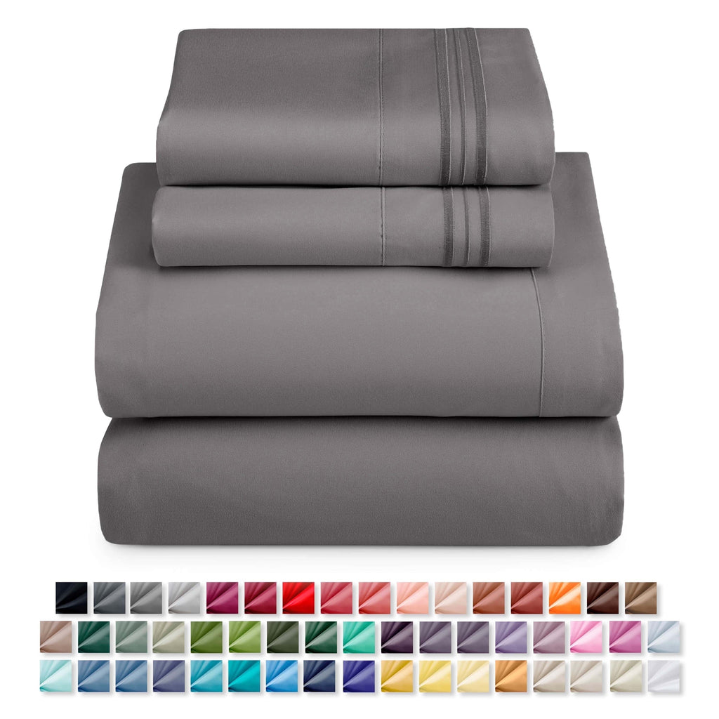 Wrinkle-Resistant Queen Sheets Set, 1800 Series 4 Piece Sheets , Luxury Soft Microfiber Queen Size Bed Sheets Set, Gray - Cooling Hotel Quality Bedding Sheets and Pillowcases - Default Title