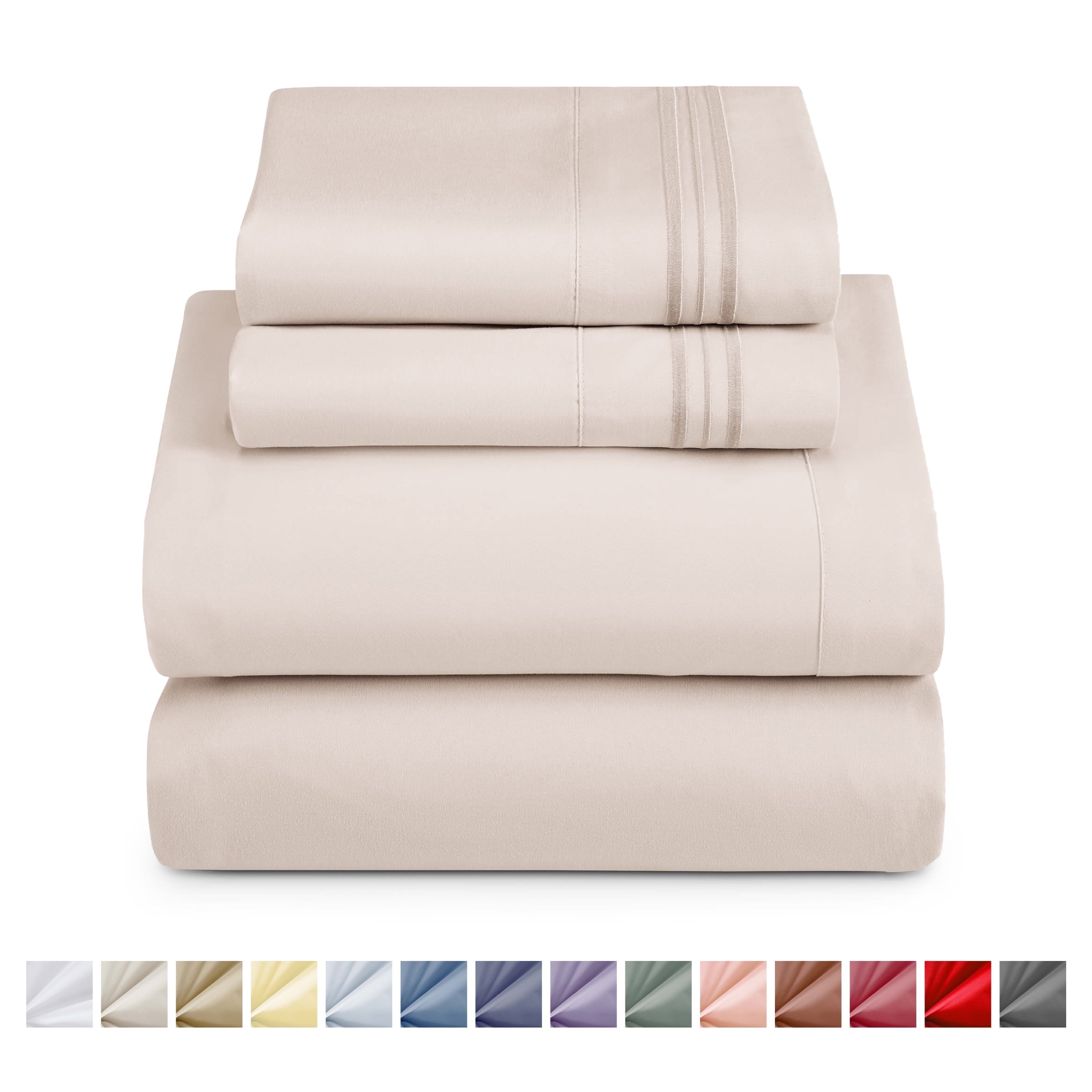 Cooling Sateen King Sheet Sets, 1800 Series Deep Pocket 4 Piece, Luxury Soft Microfiber Bed Sheet Sets, BEIGE CREAM - Breathable Egyptian Cotton Flat & Fitted Sheets - Default Title