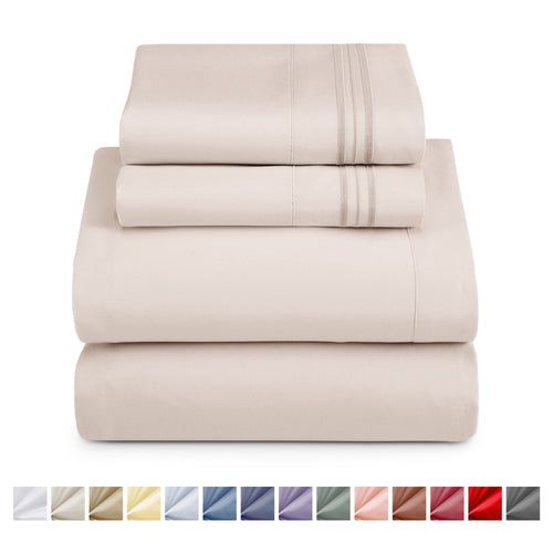 Cooling Sateen King Sheet Sets, 1800 Series Deep Pocket 4 Piece, Luxury Soft Microfiber Bed Sheet Sets, BEIGE CREAM - Breathable Egyptian Cotton Flat & Fitted Sheets - Default Title
