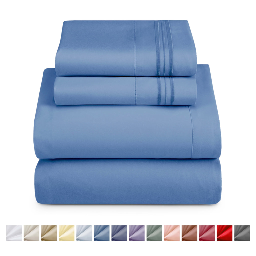 Breathable Luxury Split King Sheet Sets, Deep Pocket 5 Piece, Luxury Soft Microfiber Bed Sheet Sets, BLUE HEAVEN - Breathable Egyptian Cotton Flat & Fitted Sheets - Default Title
