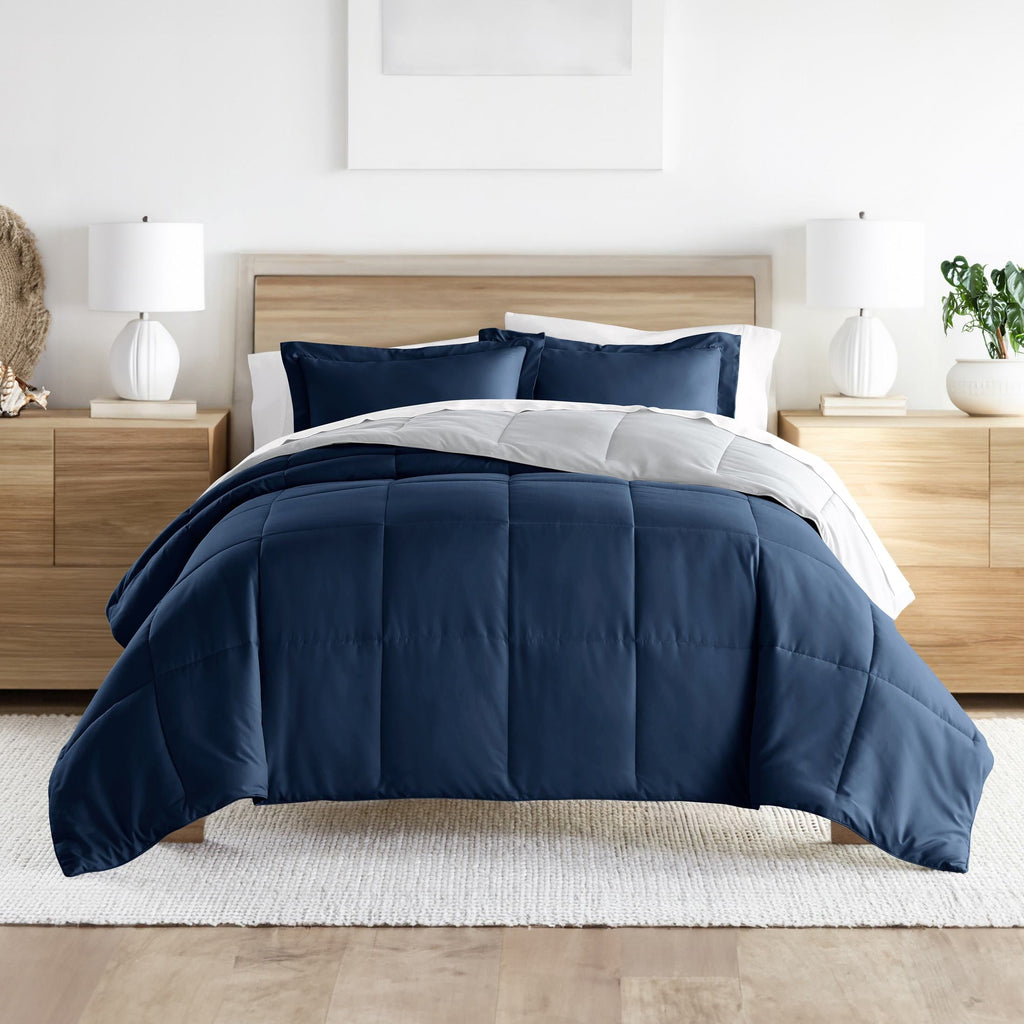Hypoallergenic Cloud 2-Piece Navy & Gray Reversible Down Alternative Comforter Set, Twin/Twin XL - Luxurious Quilted Duvet Cover Set - Default Title