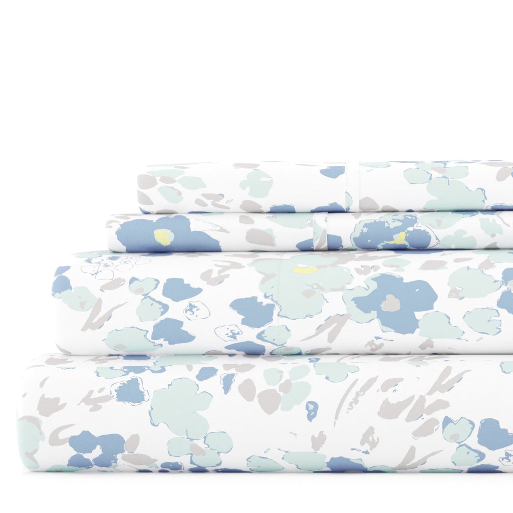 Breathable Luxury 4 Piece Pattern Microfiber Bed Sheets Set, Light Blue Violets, Full - Luxury Bed Sheet Set with Deep Pockets - Default Title