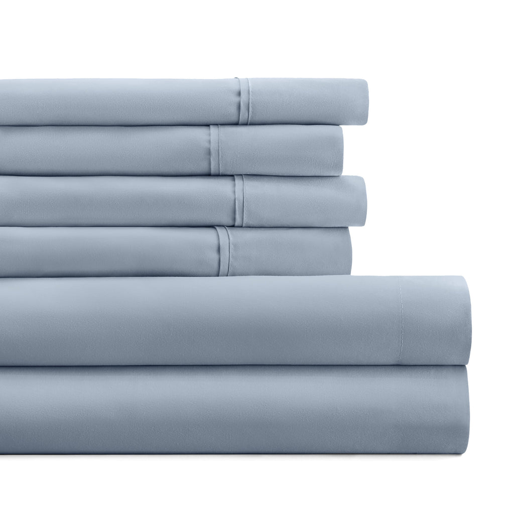Wrinkle-Resistant Queen, Light Blue Solid Microfiber 6 Piece Bed Sheet Set - Premium Ultra-Soft Pillowcase Pair for Sleeping - Default Title