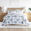 Heavyweight Warmth Down Alternative Cabbage Rose Stripe Stone Reversible Comforter Set - Luxurious Quilted Duvet Cover Set - Default Title
