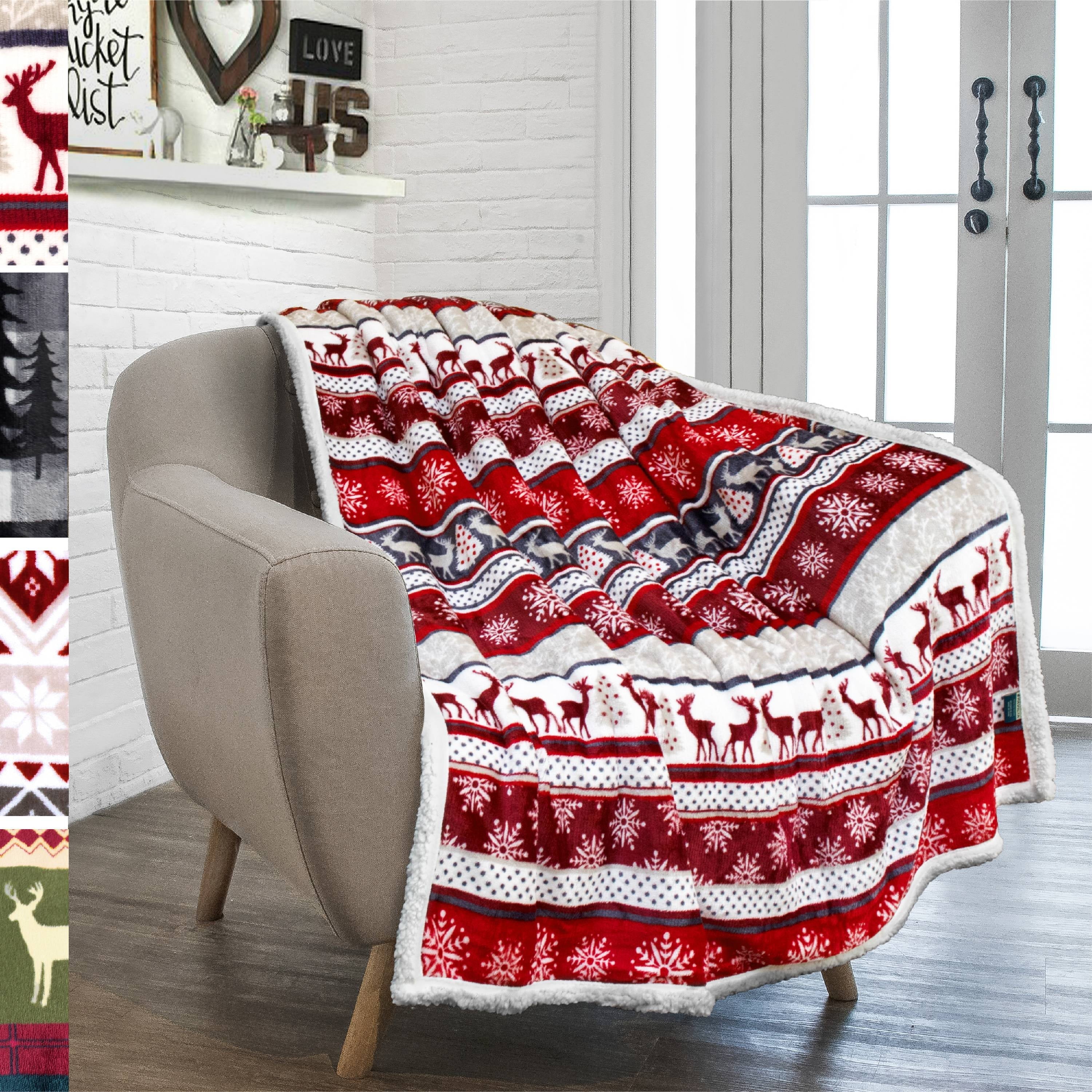 Reversible Sherpa Premium Plush Sherpa Throw Christmas Blanket | Soft, Warm, Cozy, Reversible Microfiber Winter Cabin Throw | Plaid Hol... - Super Soft Reversible Sherpa Flannel Blanket - Default Title