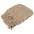 Super Soft Flannel Tan Taupe Knit Throw Blanket for Couch Bed, Soft Knitted Farmhouse Sofa Throw for Living Room, Lightweight Decorative... - Luxury Knitted Decorative Throw Blanket with Fringes - Default Title