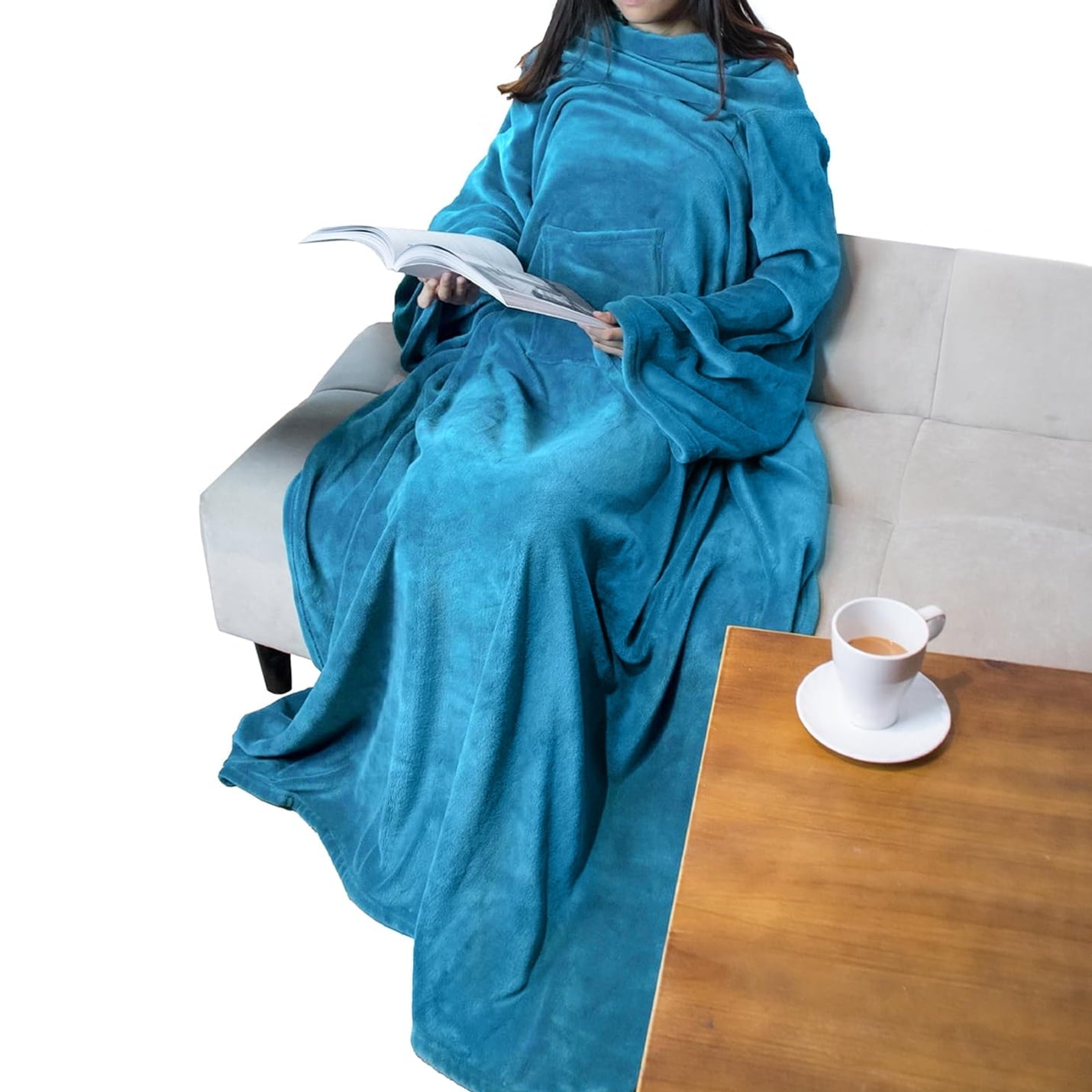 Decorative Knitted Wearable Blanket with Sleeves for Adult Women Men, Cozy Fleece Warm Wrap Throw Blanket with Arms, Pocket, Gifts for C... - Lightweight Plush Warm Blanket for All Seasons - Default Title