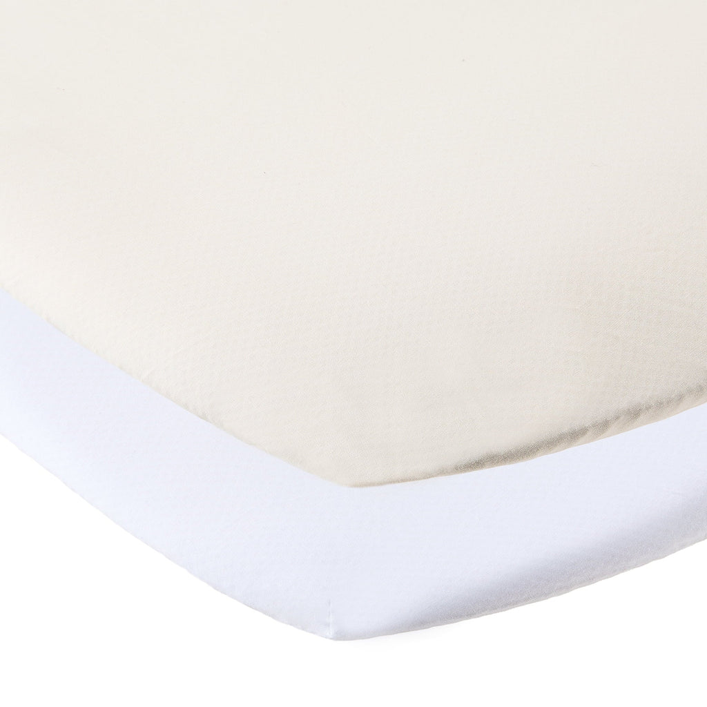 Cooling Sateen 180 Thread Count White and Birch Cotton Fitted Bassinet Sheets, 2 Pack - Cooling Hotel Quality Bedding Sheets and Pillowcases - Default Title