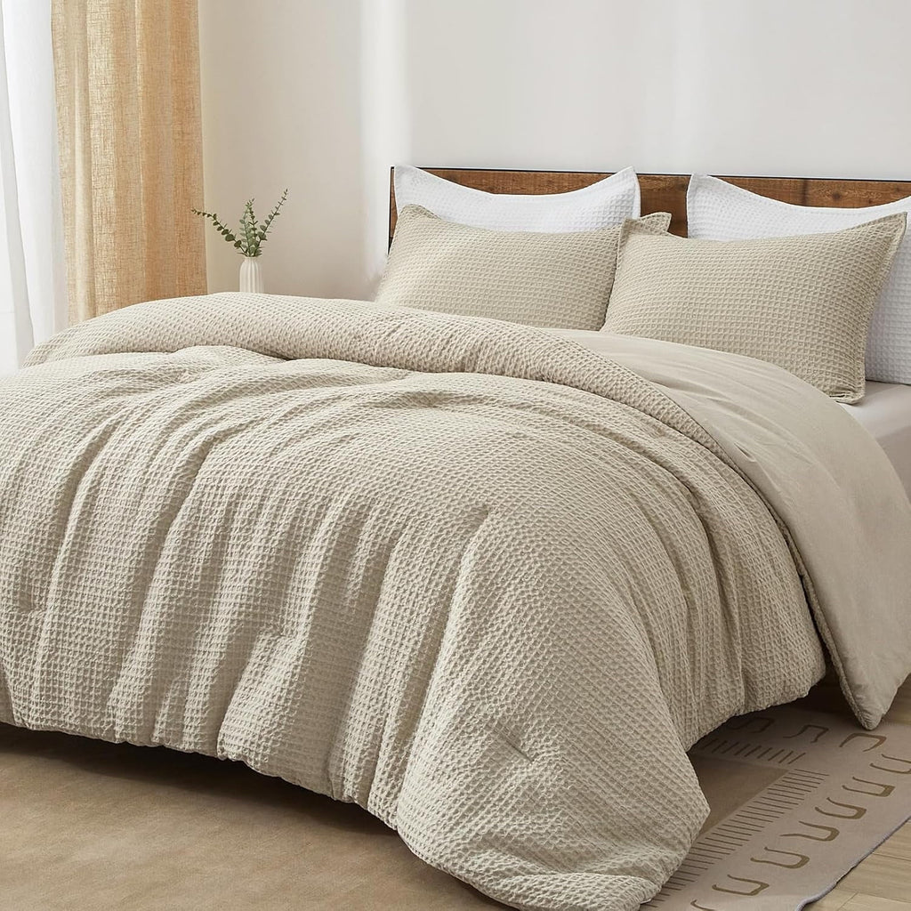 All-Season 3-Piece Waffle Weave Comforter Set Queen Size, Lightweight Comfy Bedding Set for All Season, Ultra Soft Textured 1 Co... - Cloud-Like Soft Lightweight Bed Comforter - Default Title