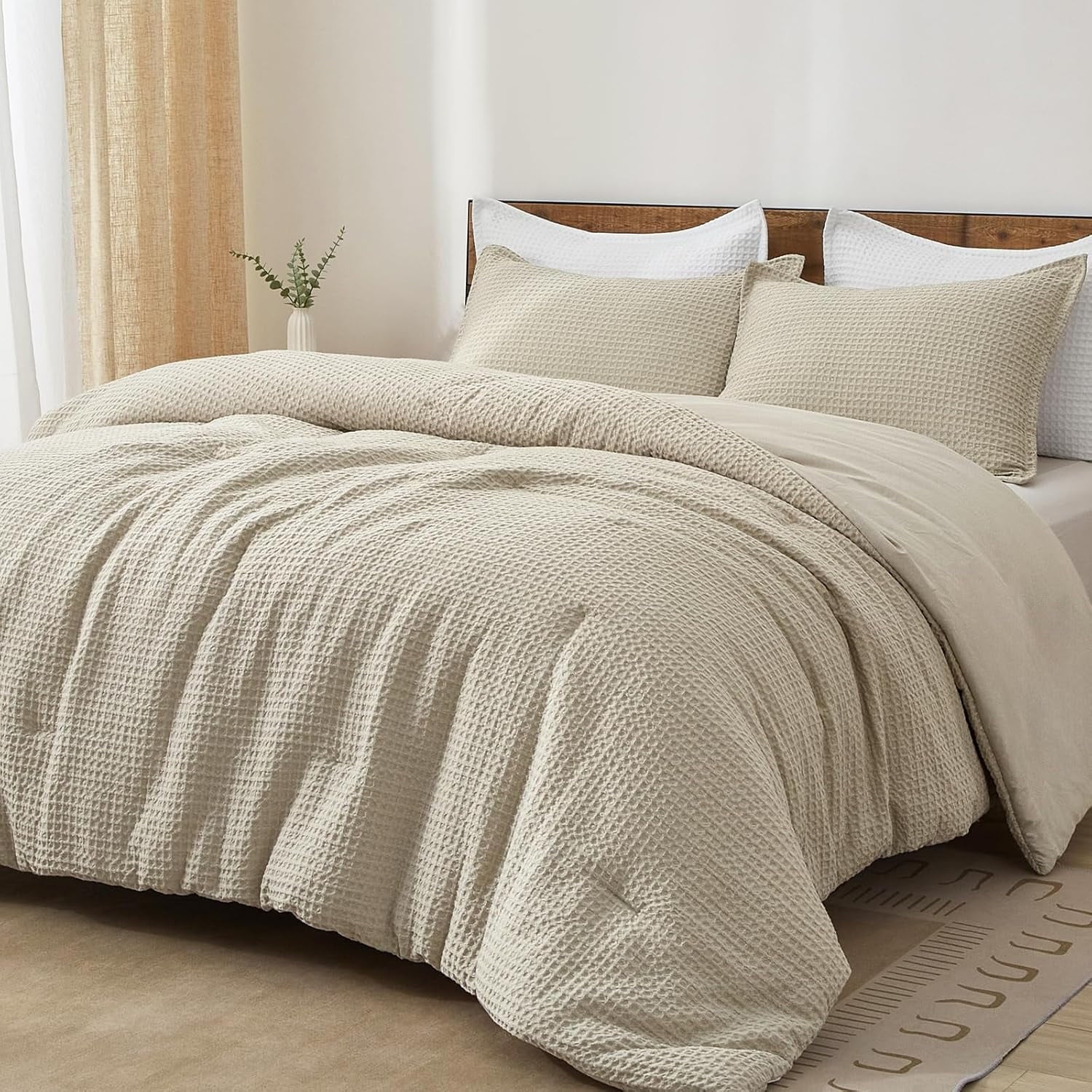 All-Season 3-Piece Waffle Weave Comforter Set Queen Size, Lightweight Comfy Bedding Set for All Season, Ultra Soft Textured 1 Co... - Cloud-Like Soft Lightweight Bed Comforter - Default Title