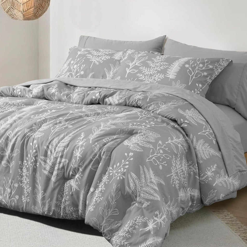 All-Season 7 Pieces Printed King Comforter Set, Lightweight Reversible Botanical Bedding Set Include Comforter, Pillow Shams, Fl... - All-Season Down Alternative Comforter Insert - Default Title