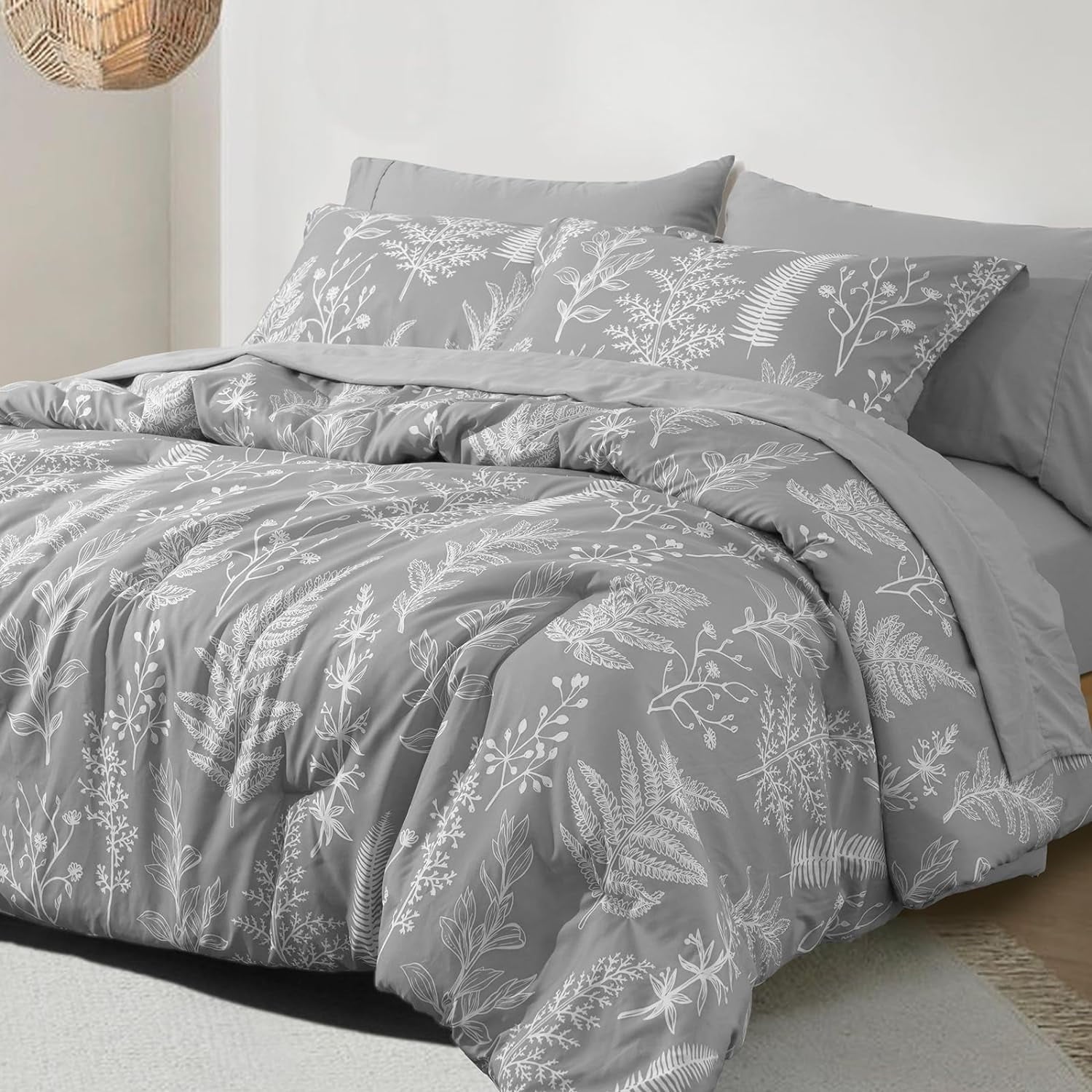 All-Season 7 Pieces Printed King Comforter Set, Lightweight Reversible Botanical Bedding Set Include Comforter, Pillow Shams, Fl... - All-Season Down Alternative Comforter Insert - Default Title