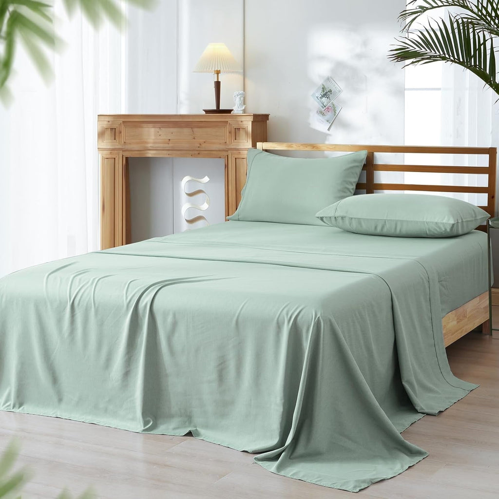Wrinkle-Resistant Bamboo Bed Sheet Sets, 4 Pieces King Silky Soft Bedding Sheets, 1800 Thread Count 16 Inch Deep Pockets, Sage Green - Cooling Hotel Quality Bedding Sheets and Pillowcases - Default Title