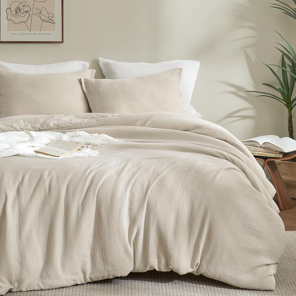 Fluffy Down Alternative Cotton Muslin Comforter Set Queen Size, Ultra Soft Breathable & Lightweight Bedding Set for All Seasons, 1 Comfy Comf... - All-Season Down Alternative Comforter Insert - Default Title
